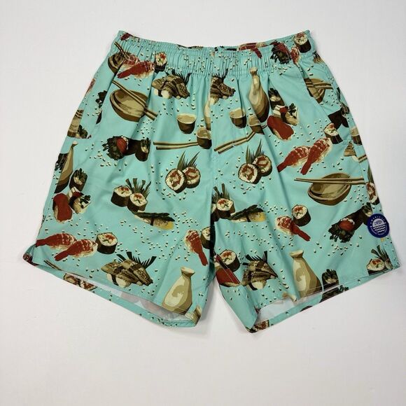 AFTCO Board Shorts Swim Trunk Mens Size S Sushi Print Lined Blue - Picture 1 of 7
